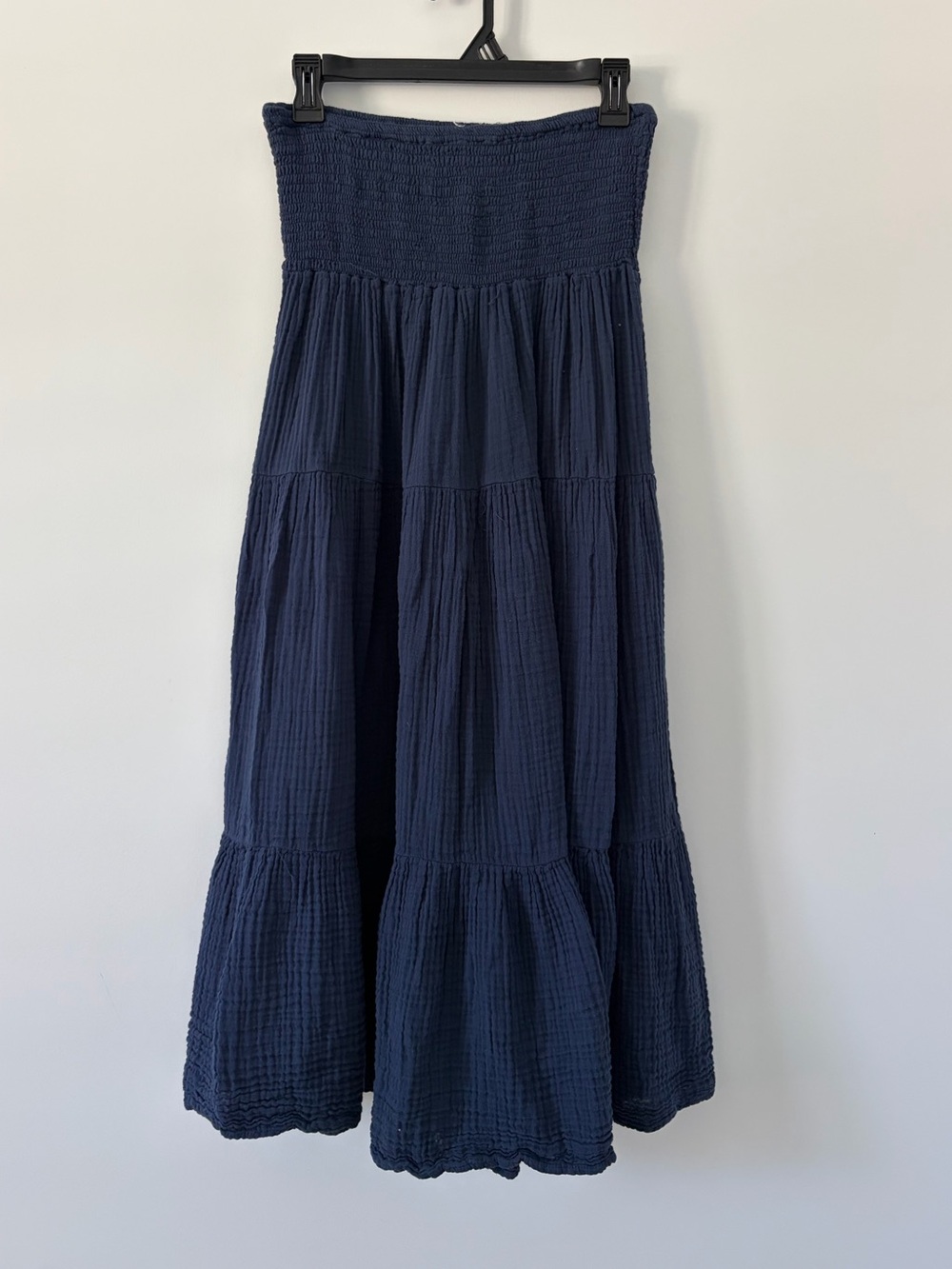 Felicite Smocked Skirt Cotton Gauze Boho Neutral Maxi Skirt Navy Blue Small